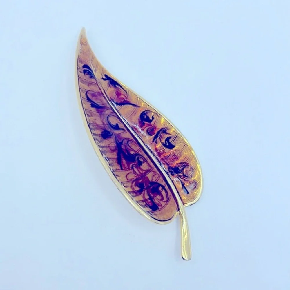 Vintage Enamel Leaf Brooch